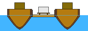 combining two barges and a raft to transport the heavy stones