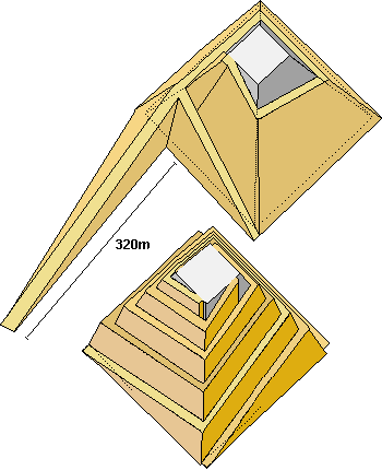 Two modells of winding or spiral ramp suggested for building a pyramid
